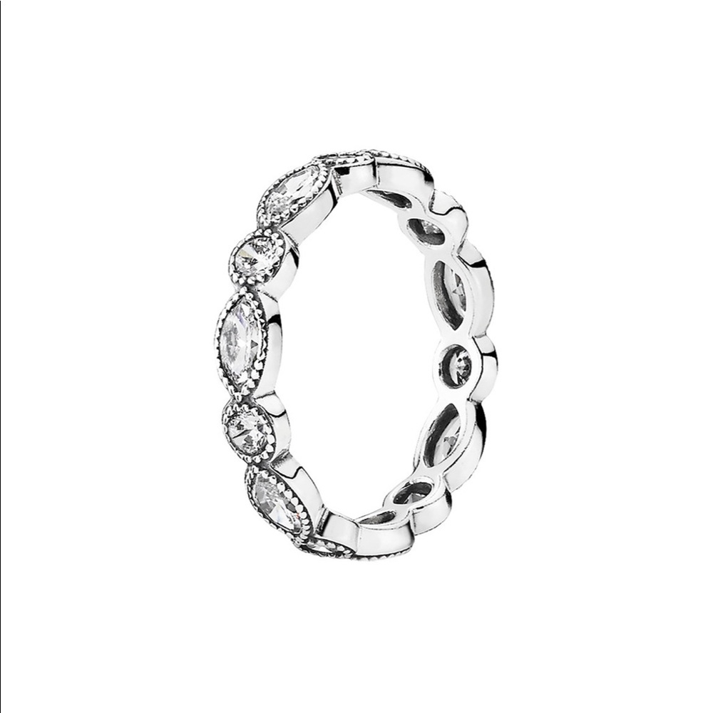 Pandora Silver CZ Alluring Brilliant Marquise Stackable Ring Size 50